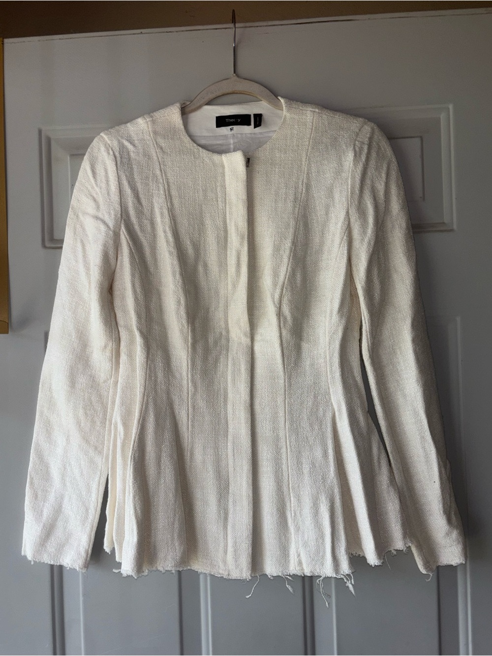Theory ivory zip canvas tweed jacket size 00